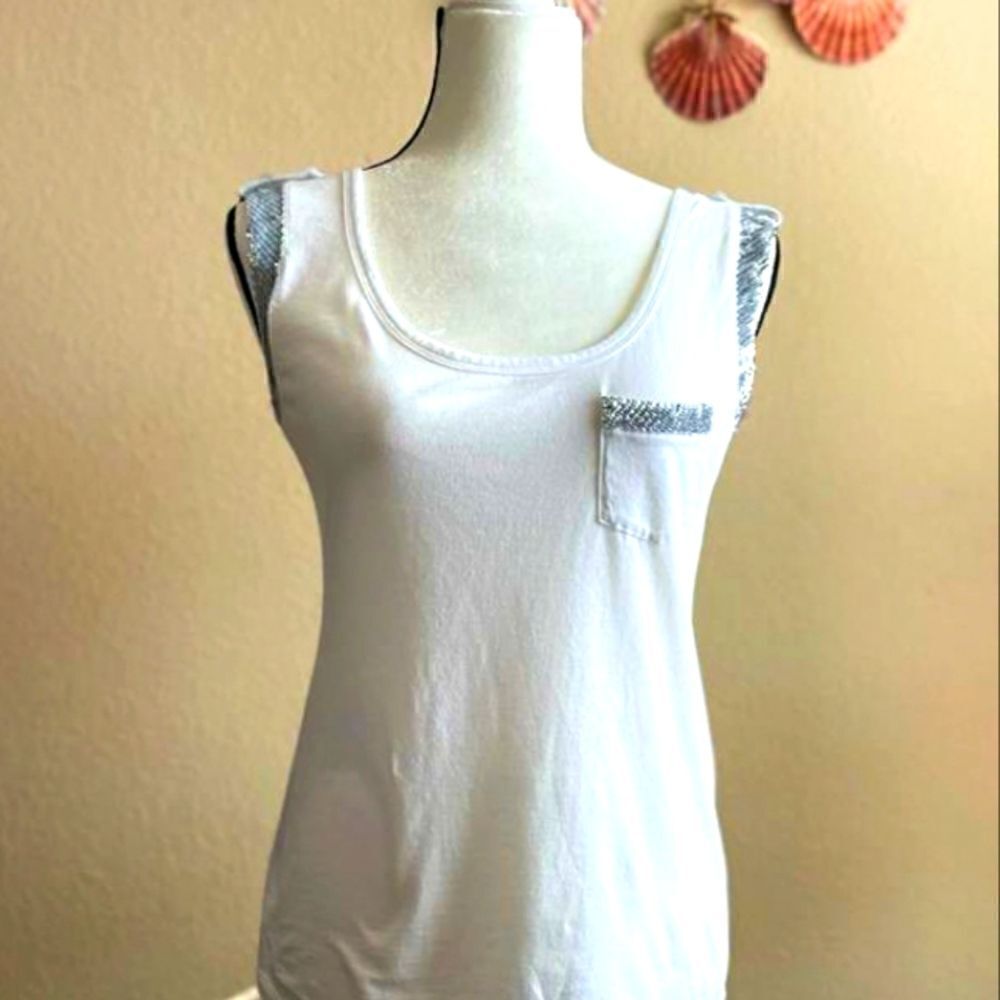 Express elegant white top with sequin details